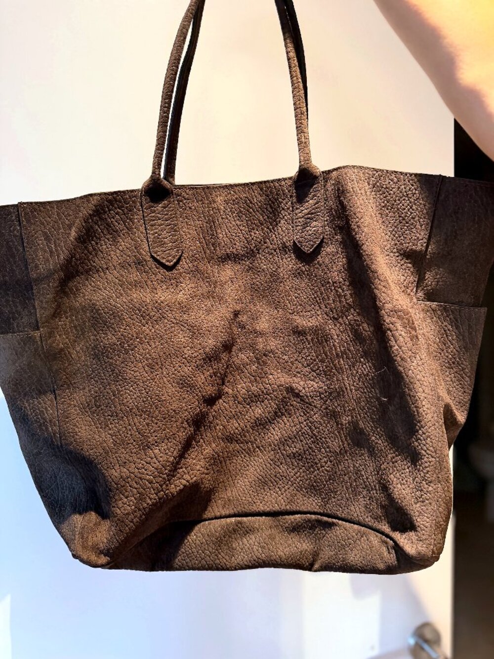 B May Distressed Chocolate Pebbled Leather Slouchy Tote